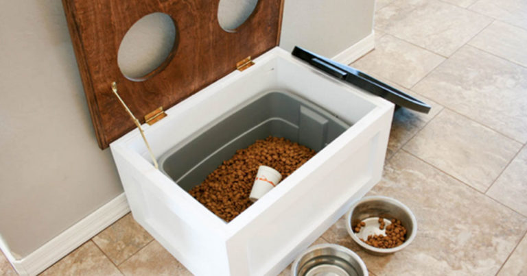 Pet Food Bins and Dog Bowls on the Kitchen Floor | Diamond Pet Foods