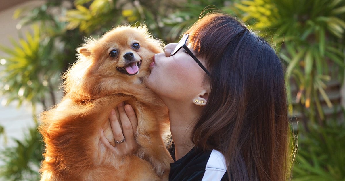 Woman Kissing a Pomeranian Dog | Diamond Pet Foods