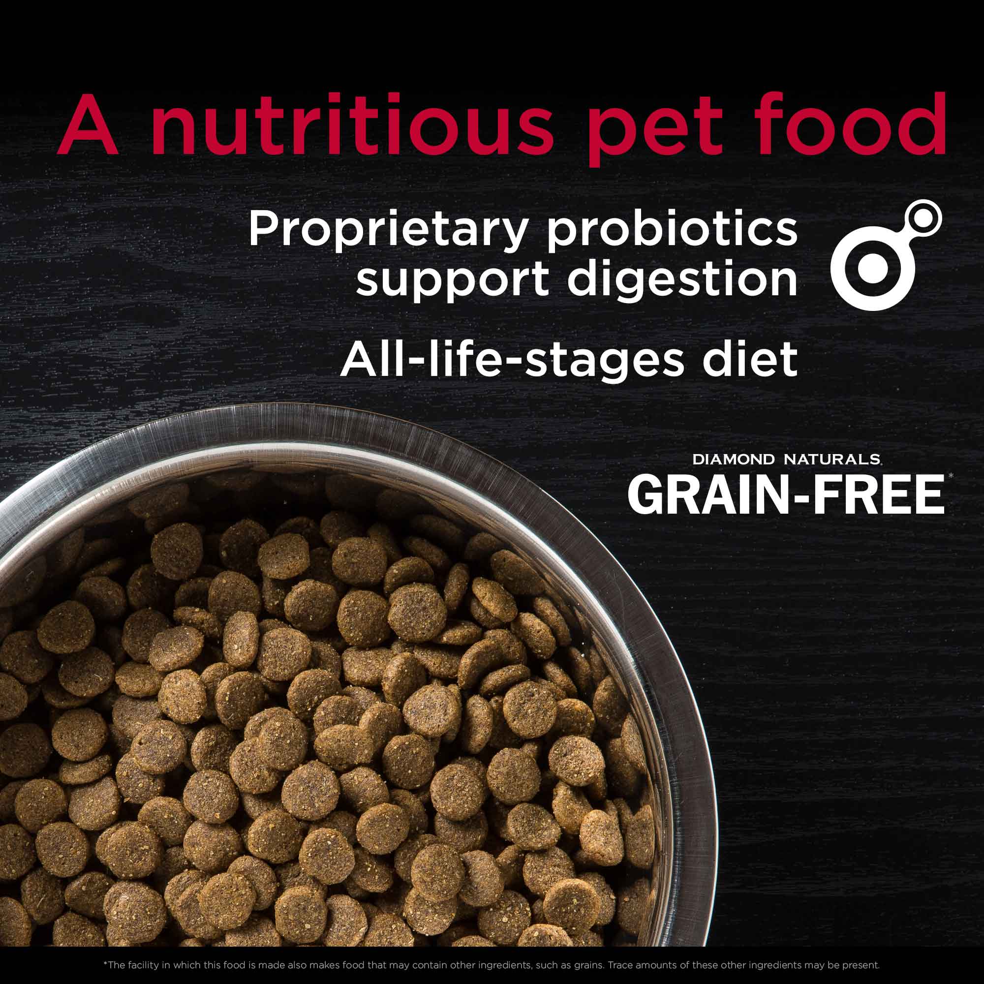Diamond Naturals Grain-Free Dry Dog Food on Metal Bowl | Diamond Pet Foods