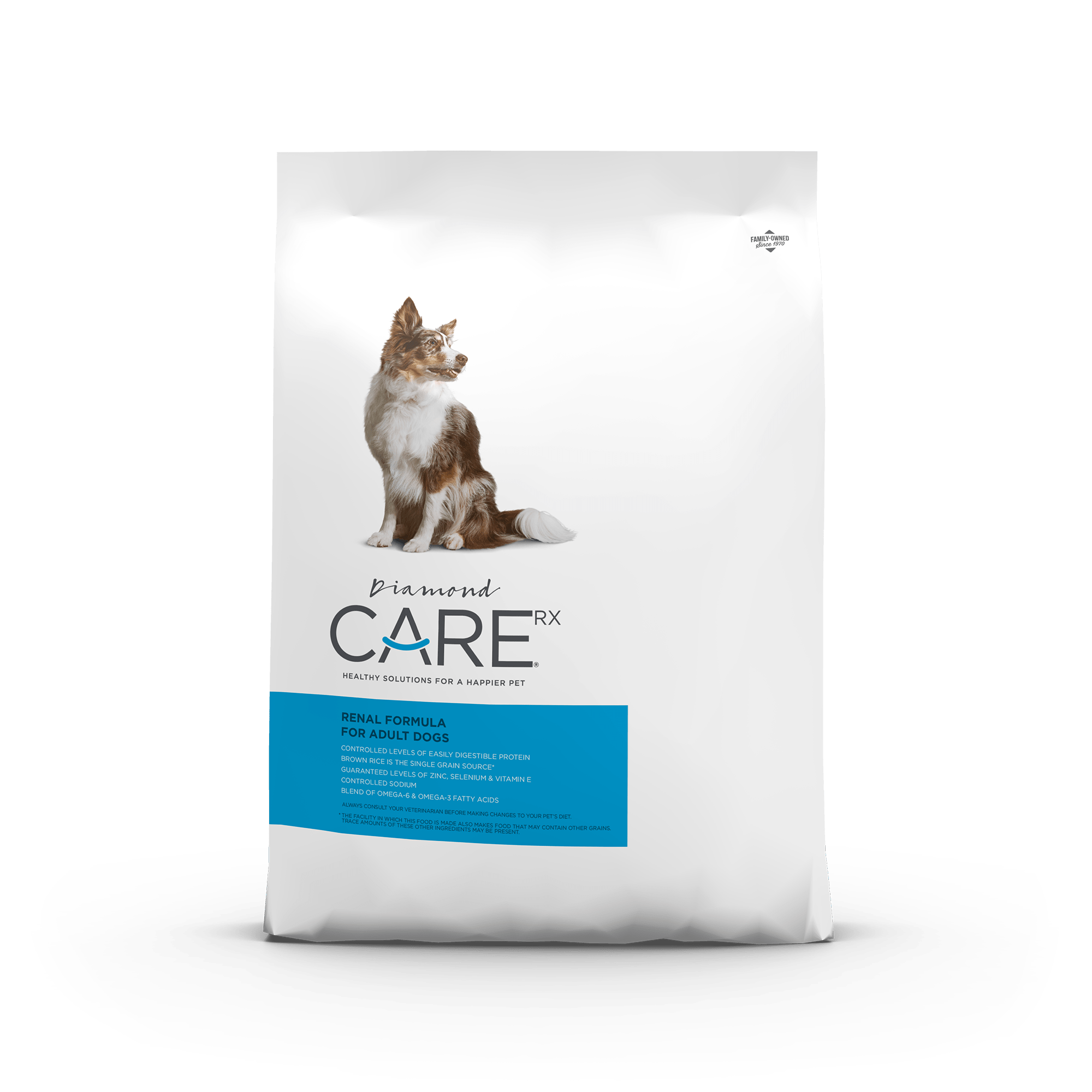 The front of a bag of Diamond Care Rx Renal Formula for Adult Dogs.