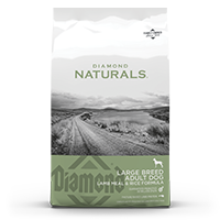The front of a bag of Diamond Naturals Large Breed Adult Dog Lamb Meal & Rice Formula.