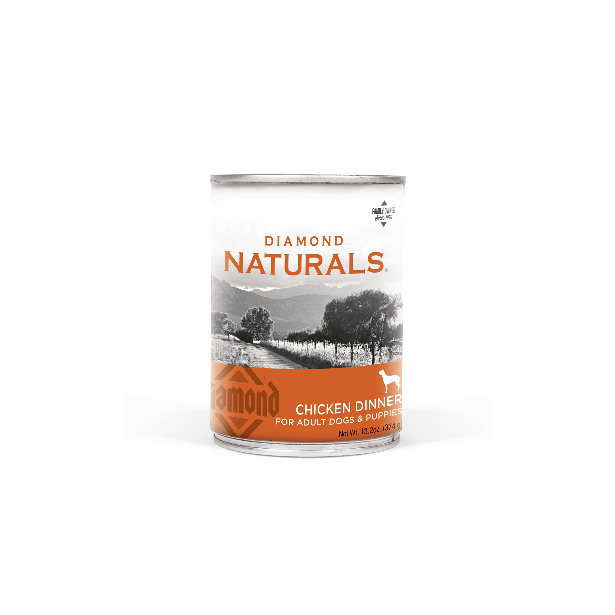 A can of Diamond Naturals Chicken Dinner for Adult Dogs & Puppies.
