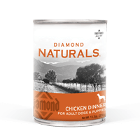 A can of Diamond Naturals Chicken Dinner for Adult Dogs & Puppies.