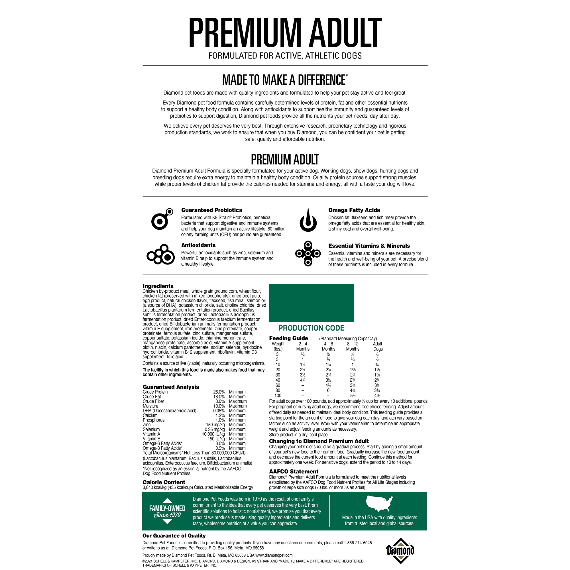 Diamond Premium Adult Dog bag back | Diamond Pet Foods