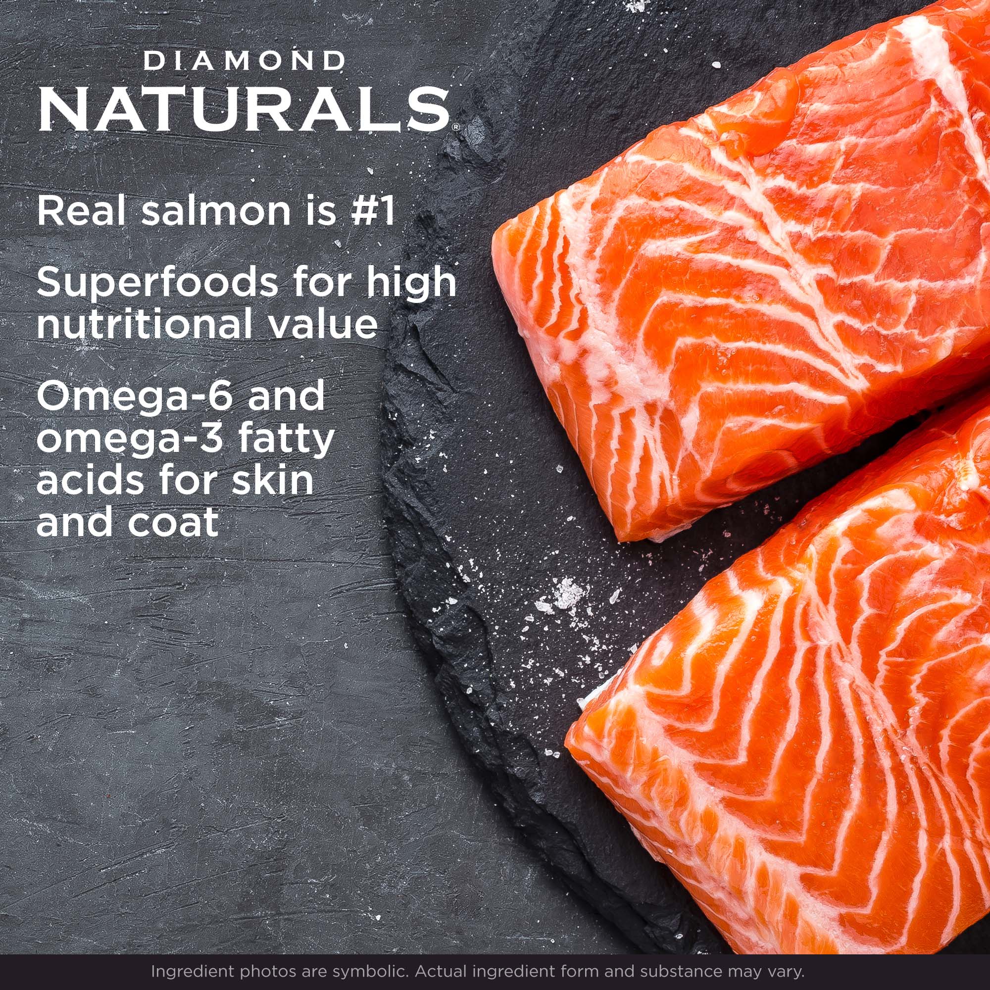 Two cuts of raw salmon on a table.