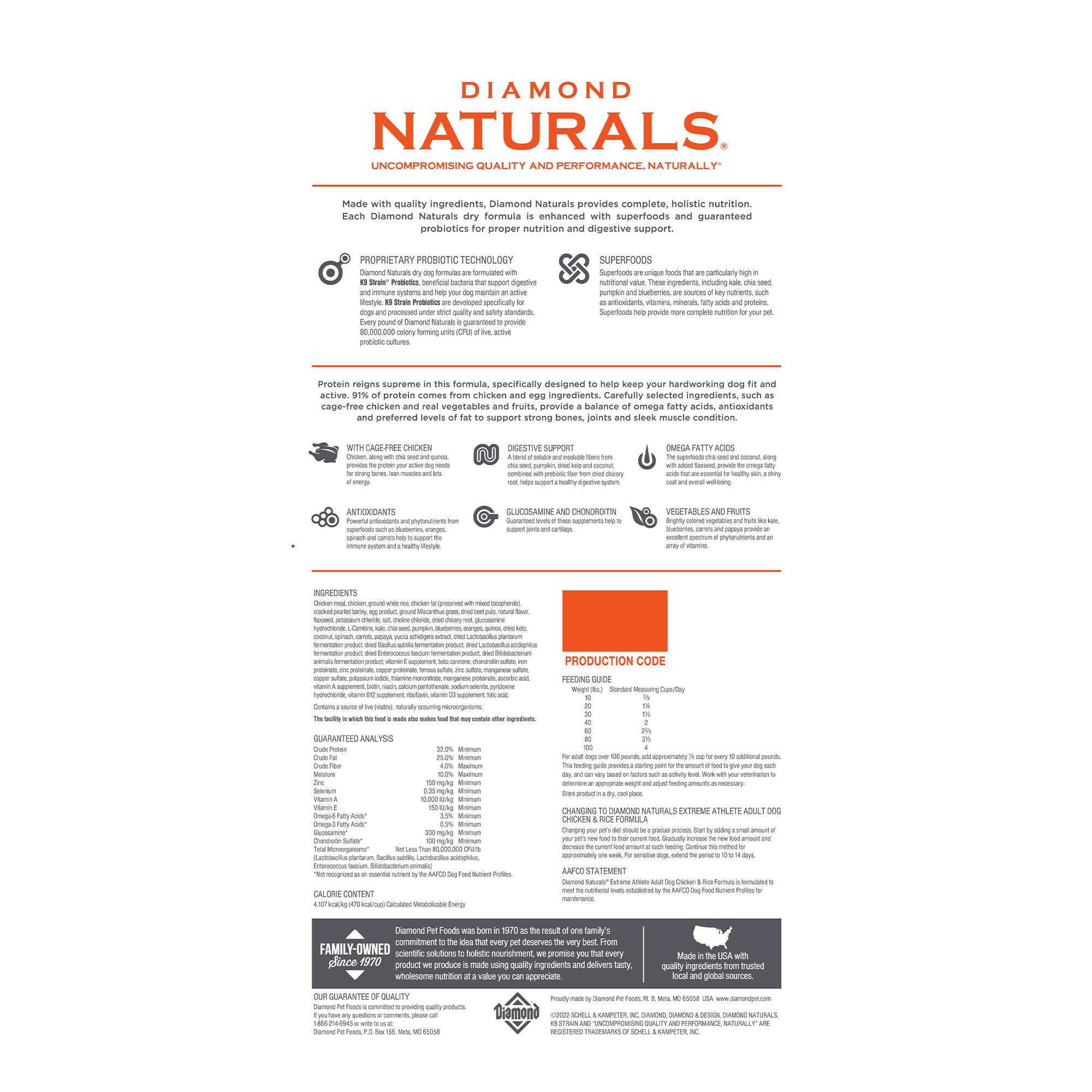 Diamond Naturals Extreme Athlete Adult Dog Chicken & Rice Formula Bag Back | Diamond Pet Foods