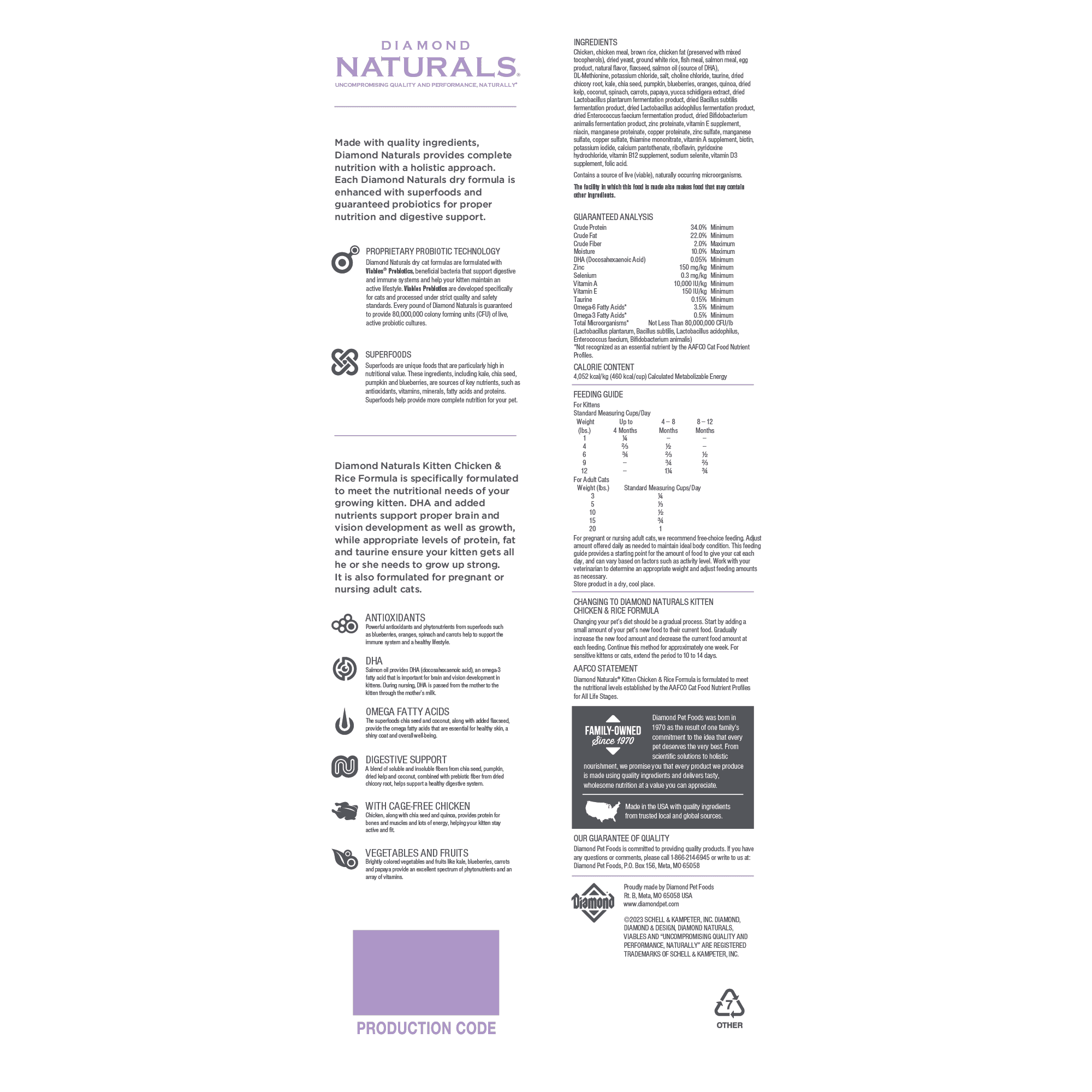 Diamond Naturals Kitten Chicken & Rice Formula bag back.