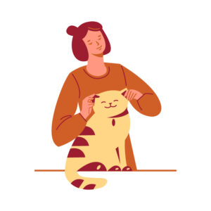 Cartoon Woman in Orange Shirt Petting Cat | Diamond Pet Foods