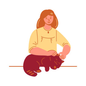 Cartoon Woman in Yellow Shirt Petting Cat | Diamond Pet Foods