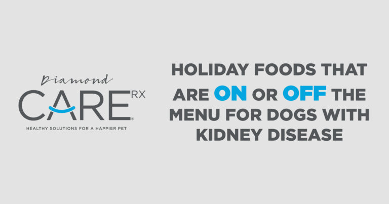 A text graphic that reads 'Holiday Foods That Are On or Off the Menu for Dogs with Kidney Disease'.