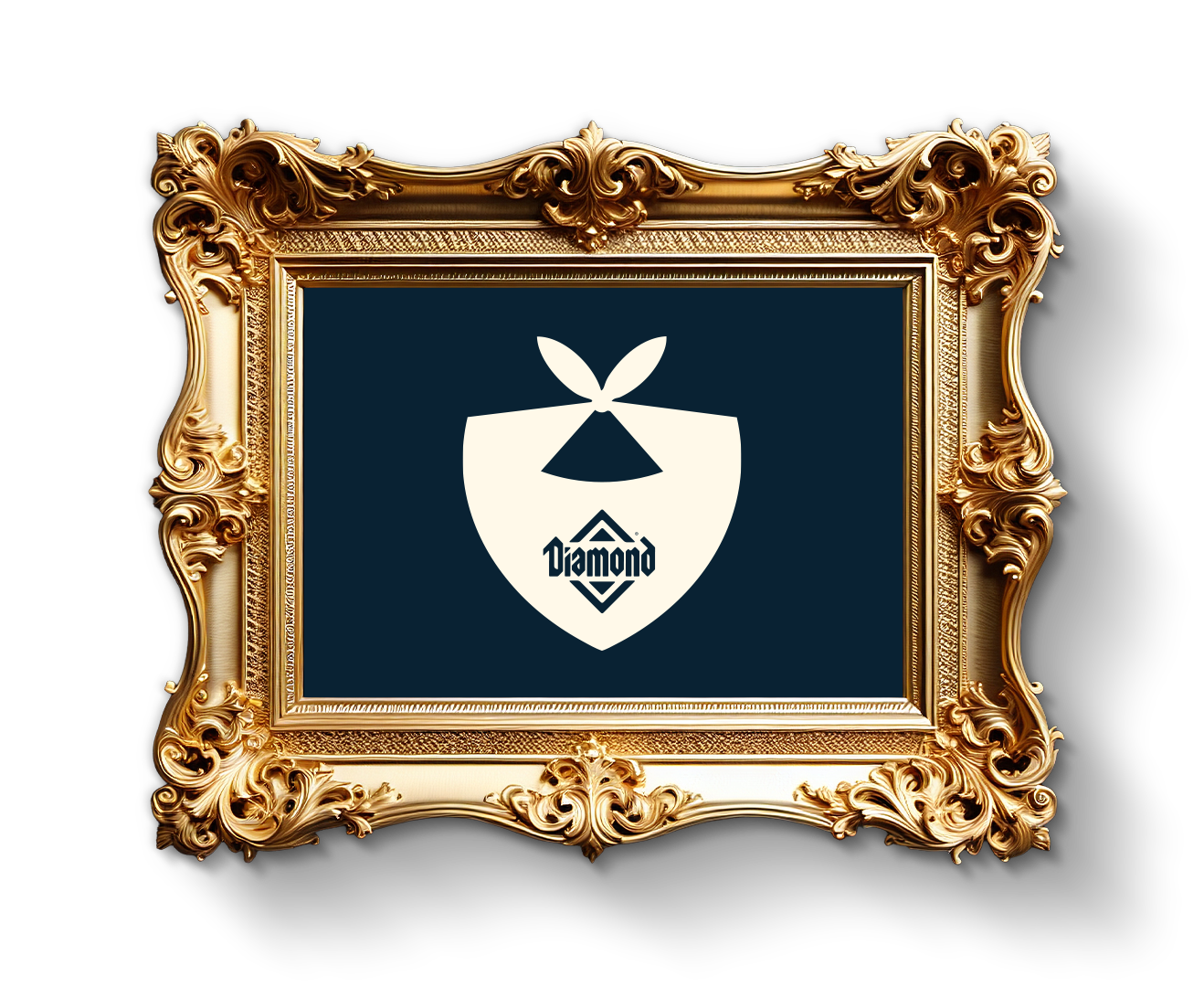 An icon of a white bandana with the Diamond company logo on it, presented in a decorative gold frame.